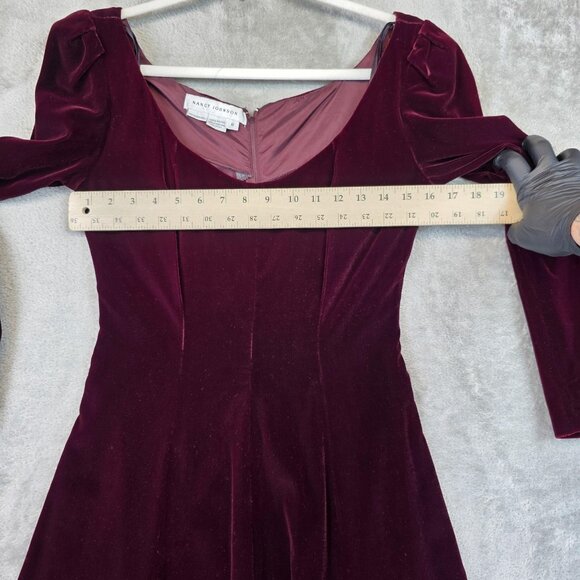 Nancy Johnson Dress Womens 6 Red Velvet Puff Sleeve Scoop Neck Maxi Formal Gown - Picture 5 of 9